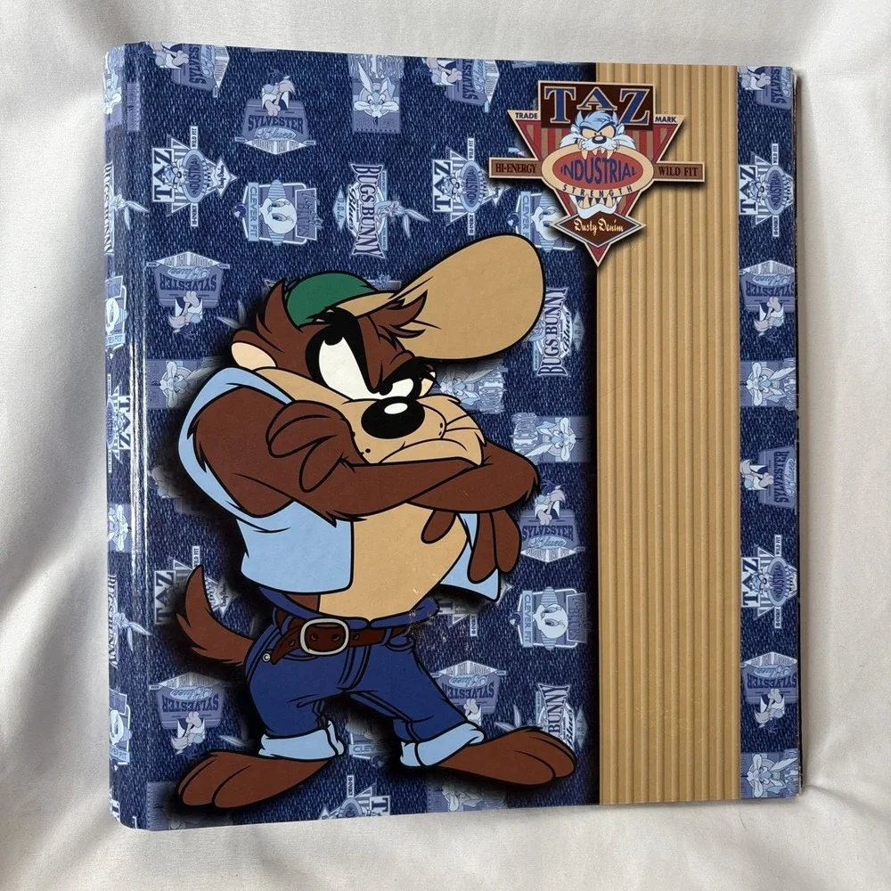 (2) Vtg Looney Tunes TAZ Tasmanian Devil 3-Ring Binders Folders 1990s‎
